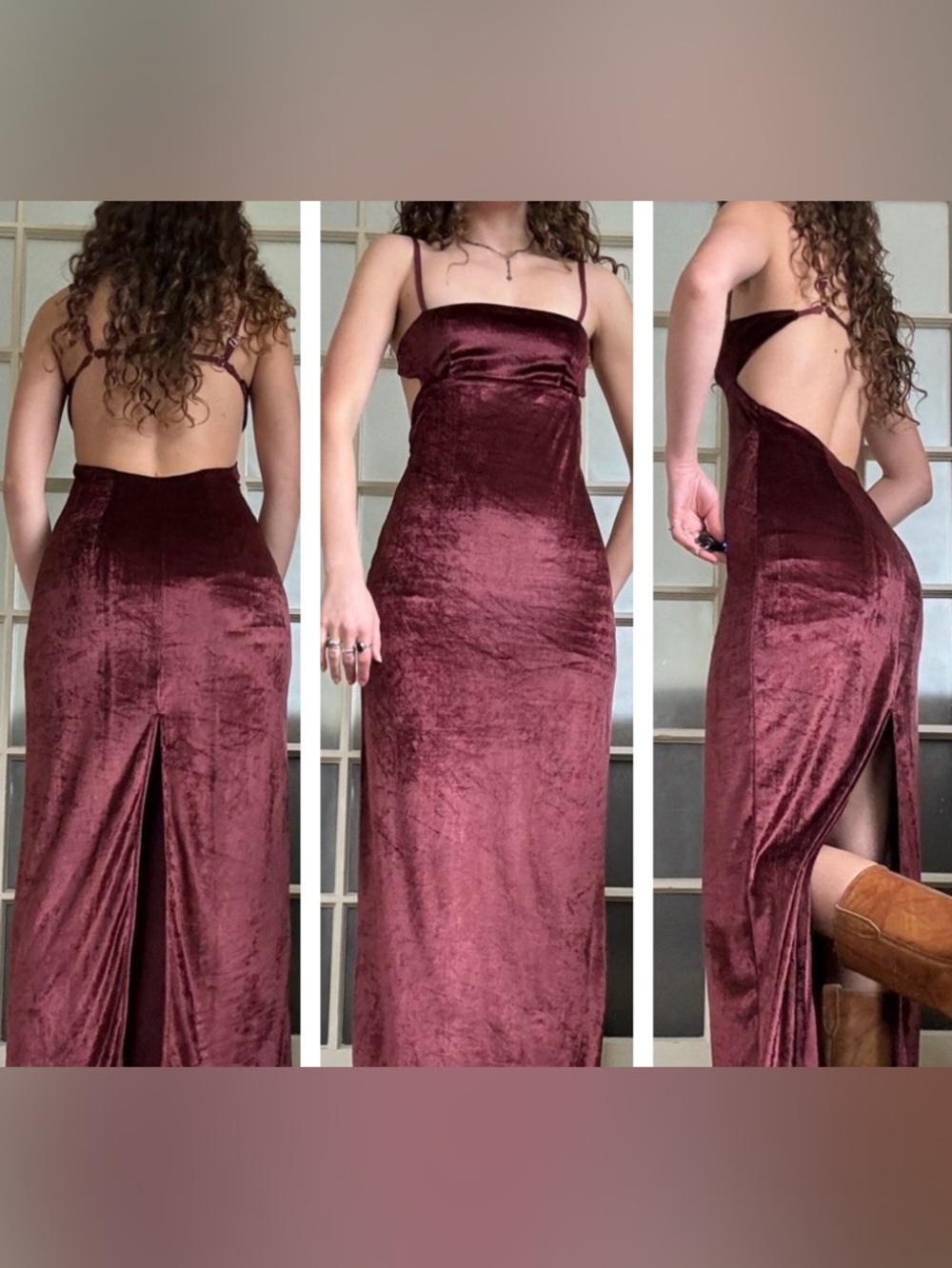 Free People Burgandy Velvet gown